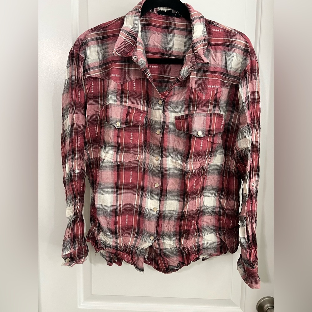 Jane and Delancey Red Plaid Button Down Shirt